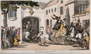 view The dance of death: the next heir. Coloured aquatint after T. Rowlandson, 1816.