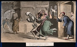 view The dance of death: the virago. Coloured aquatint after T. Rowlandson, 1816.