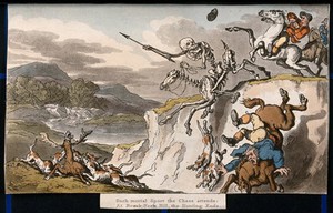 view The dance of death: the last chase. Coloured aquatint after T. Rowlandson, 1816.