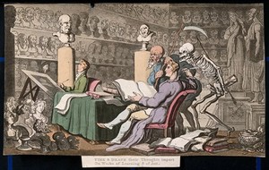 view The dance of death: time and death. Coloured aquatint by T. Rowlandson, 1816.