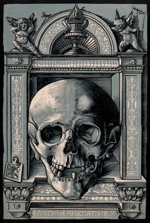 view A skull with an ornamental frame. Collotype after Hans Wechtlin, c. 1510-11.