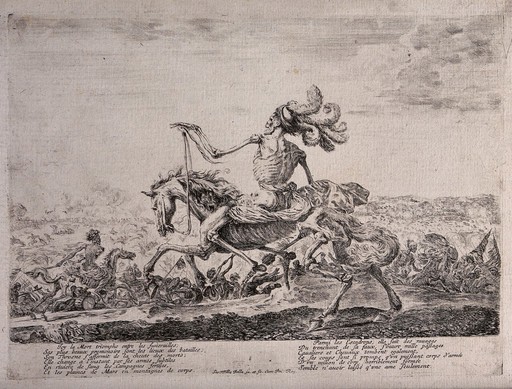 Death is the victor of the battlefield. Etching by Stefano della Bella, 16--.