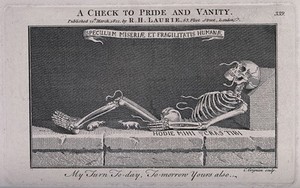 view A skeleton with snakes and rats. Etching by C. Grignion, 1821.