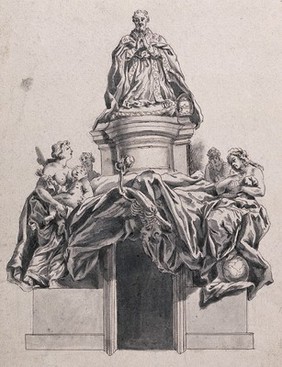 The tomb of Pope Alexander VII in St Peter's Basilica, Rome. Pen and ink drawing after G.L. Bernini.