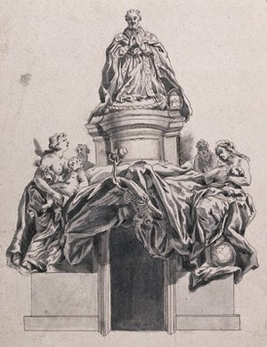 view The tomb of Pope Alexander VII in St Peter's Basilica, Rome. Pen and ink drawing after G.L. Bernini.