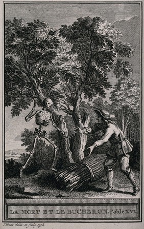 Death and the woodcutter. Etching, 1758.