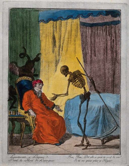 The aristocrat and Death. Etching.