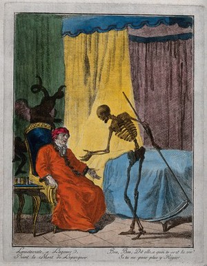 view The aristocrat and Death. Etching.