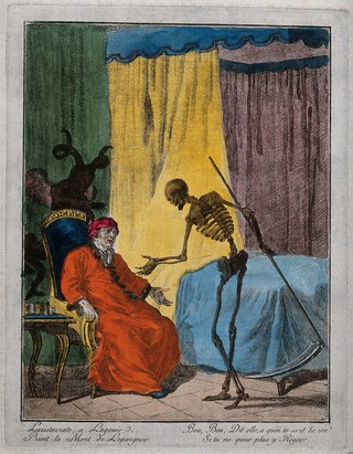 The aristocrat and Death. Etching.