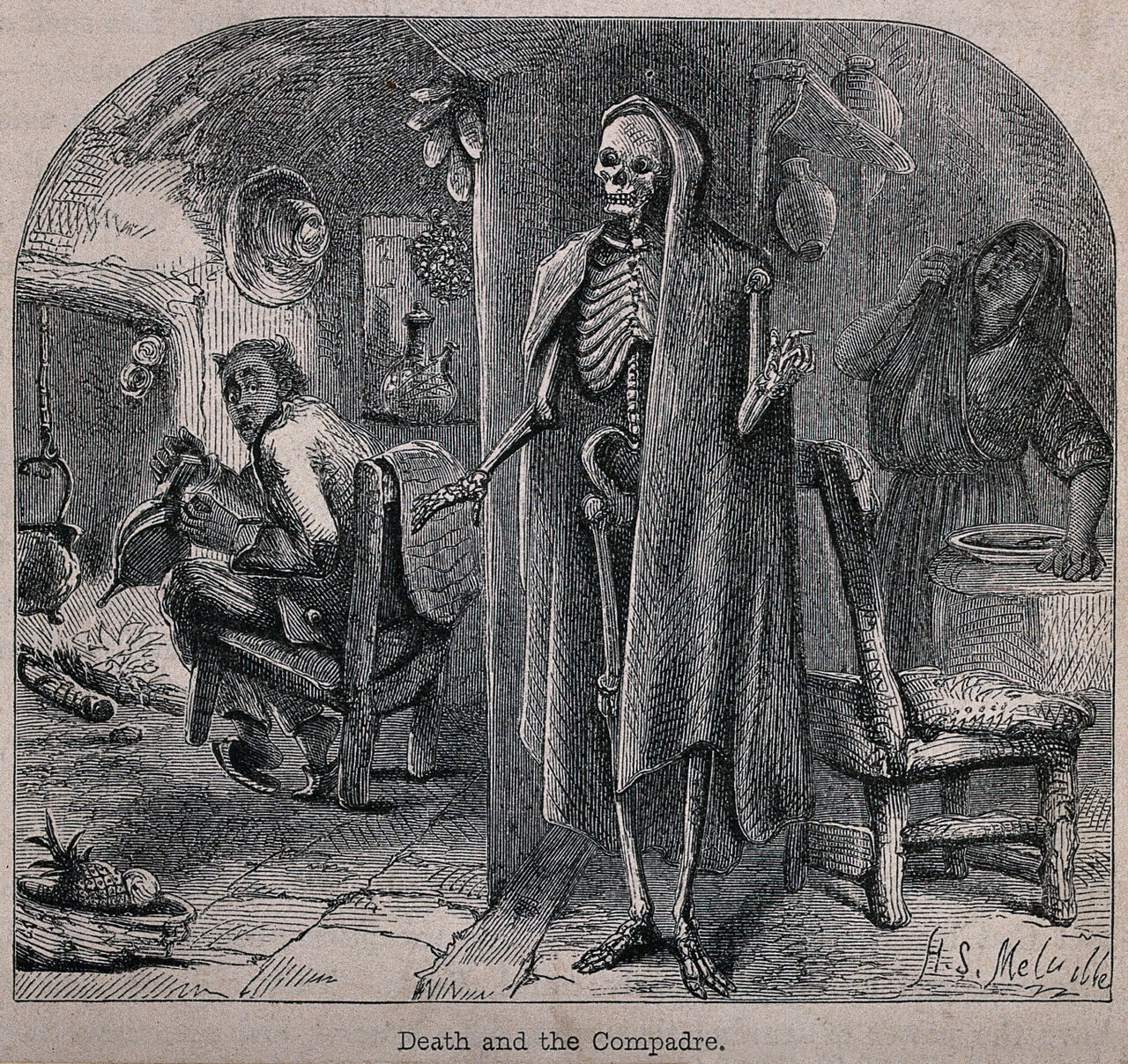 Death and the compadre. Etching by Harden S. Melville, 18--., by Harden Sidney Melville