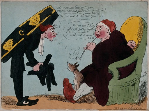 An undertaker's visit. Etching by Richard Newton, 17--.