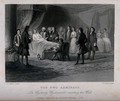 view The dying Sir Wycherly Wychecombe dictates his will. Engraving by J. Cook after J. Cawse, 1844.