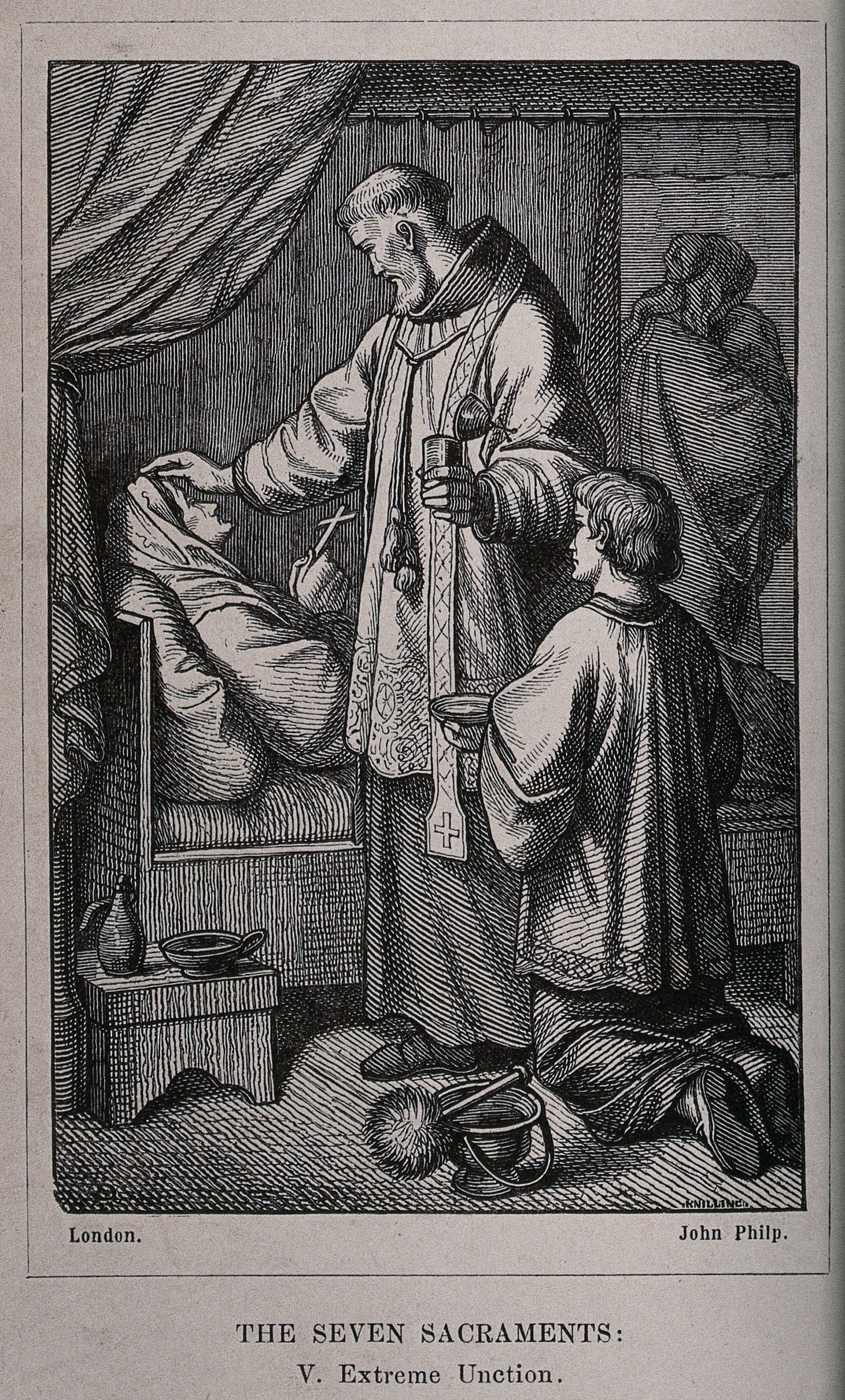 A Priest Administering The Sacrament Of Extreme Unction To A Dying