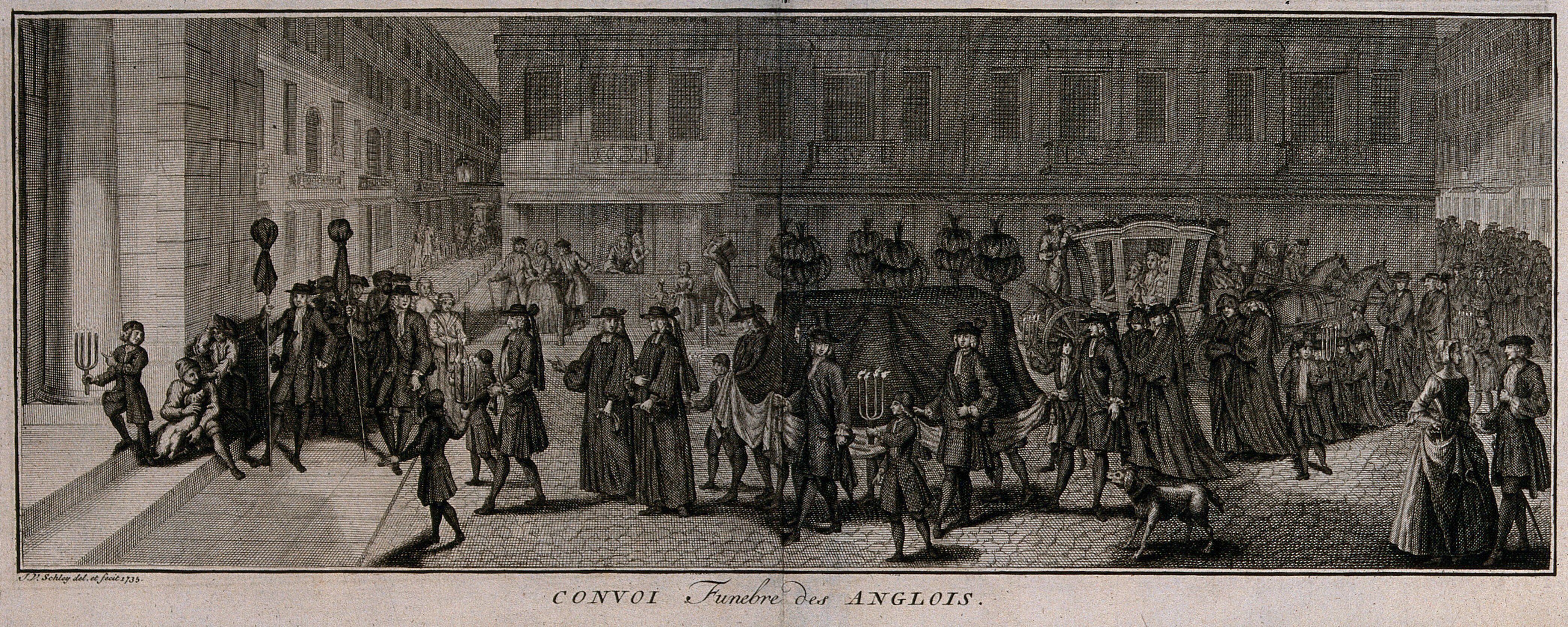 A Large Funeral Procession Following A Bier With A Corpse Into A Church Etching With Engraving By Jakob Van Der Schley 1735 Wellcome Collection