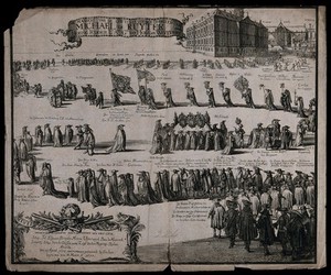 view The funeral procession of the Dutch naval commander de Ruyter in 1677. Etching.