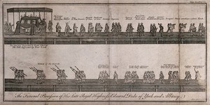 view The funeral procession of Edward Duke of York and Albany. Engraving by James Hulett, c. 1767.