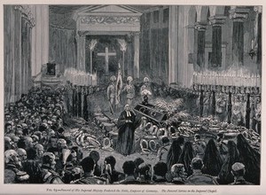 view The funeral of Frederick III, Emperor of Germany, in 1888. Wood engraving, ca. 1888.