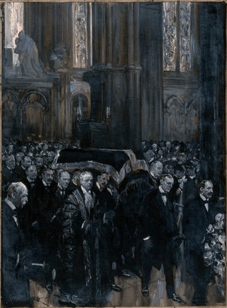 The funeral service of Lord Lister in 1912. Gouache by Cyrus Cuneo.