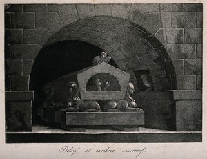 view A stone tomb decorated with Egyptian ornaments. Aquatint.