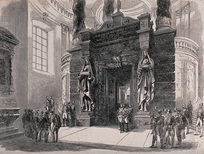 Les Invalides, Paris: entrance to the crypt of Napoleon's tomb. Wood engraving.