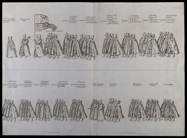 The funeral procession of Queen Elizabeth I. Engraving by J. Basire after William Camden, 1791.