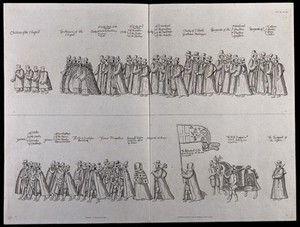 view The funeral procession of Queen Elizabeth I, including the Children of the Chapel and the Sergeant of the Vestry. Engraving by J. Basire after William Camden, 1791.