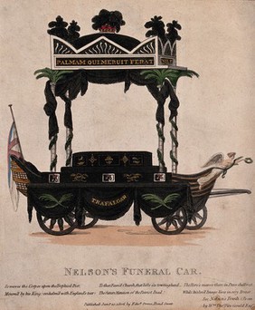 Admiral Lord Nelson's funeral car. Coloured etching with engraving, 1806.