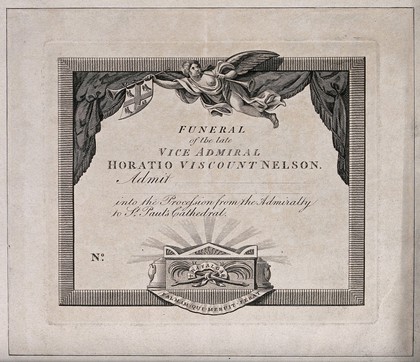 Entrance ticket for the funeral of Lord Nelson in 1806. Engraving with etching.