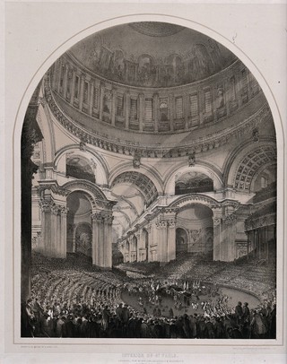 The funeral of the Duke of Wellington in St. Paul's Cathedral in London in 1852. Lithograph by A. Maclure.