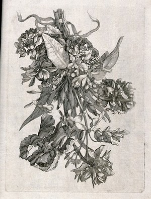 view Floral bouquet. Engraving.