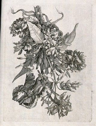 Floral bouquet. Engraving.