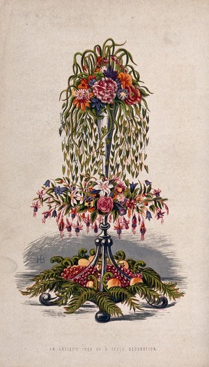 view An elaborate floral arrangement. Chromolithograph, c. 1870, after H. Briscoe.