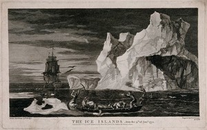 view The Resolution, Captain Cook's ship, in the Antarctic circle. Engraving by B.T. Pouncy, 1777, after W. Hodges, 1773.