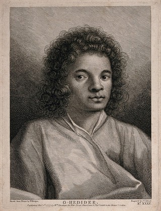 Hitihiti (O-Hedidee),  a young man encountered by Captain Cook on his second voyage. Engraving by J. Caldwall, 1777, after W. Hodges, 1774.