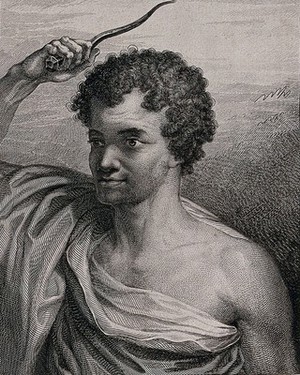 view Ōtago, a young man encountered by Captain Cook in Tonga on his second voyage. Engraving by J.K. Sherwin, 1777, after W. Hodges.