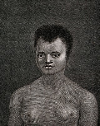 A woman from New Caledonia encountered by Captain Cook on his second voyage, 1772-1775. Engraving by J. Hall, 1777, after W. Hodges.