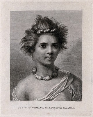 A young woman from the Hawaiian Islands. Engraving by J.K. Sherwin after J. Webber, 17--.