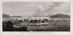view The town of Petropavlovsk-Kamchatsky. Engraving by B.T. Pouncy, 1784, after J. Webber.