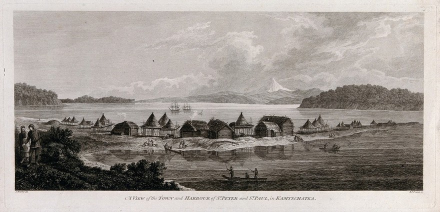 The town of Petropavlovsk-Kamchatsky. Engraving by B.T. Pouncy, 1784, after J. Webber.