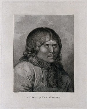 view A man from Kamchatka. Engraving by W. Sharp, 1784, after J. Webber.