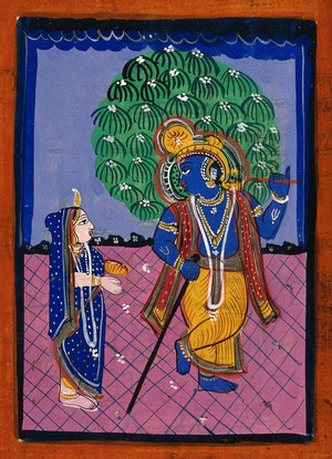 view Radha and Krishna, Gouache drawing.