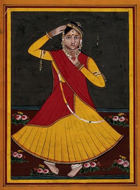 A nautch dancing girl. Gouache drawing.