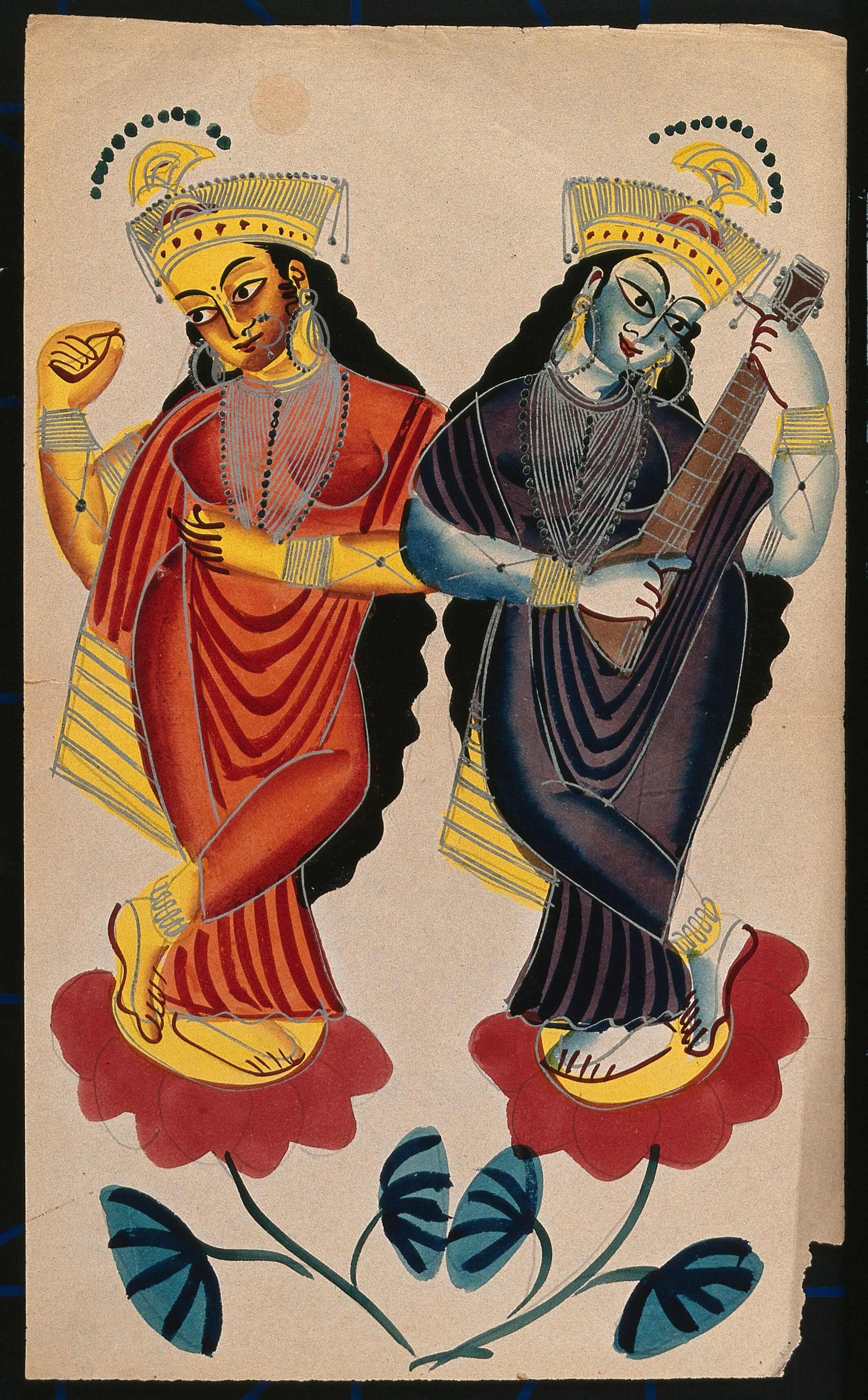 Hindu Goddesses Lakshami And Saraswati Playing Castanets And A Tambura Watercolour Drawing Wellcome Collection See more of watercolor drawing on facebook. hindu goddesses lakshami and saraswati