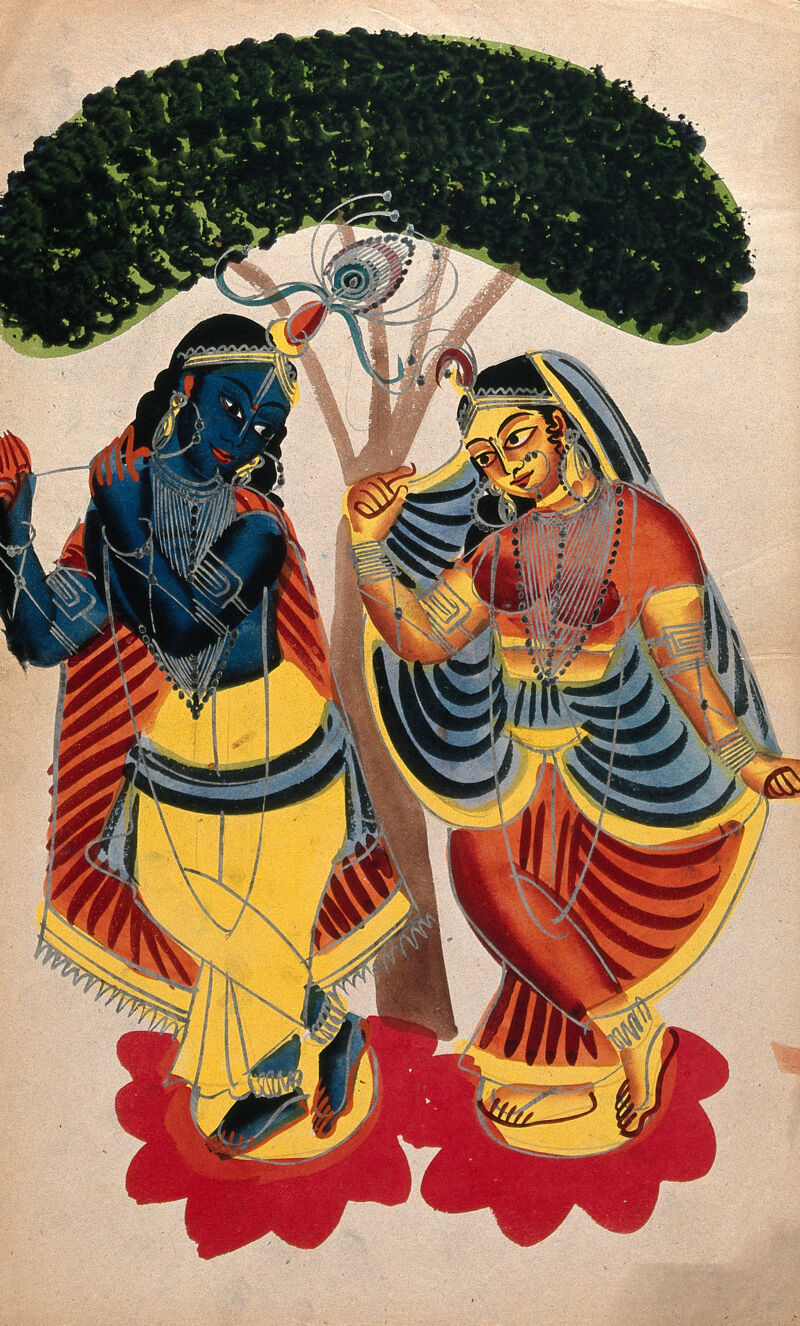 Radha and Krishna. Watercolour drawing. | Wellcome Collection