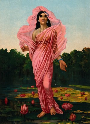 view Padmini, the Lotus lady: an excellent category of woman according to the Kama Sutra. Chromolithograph by R. Varma.