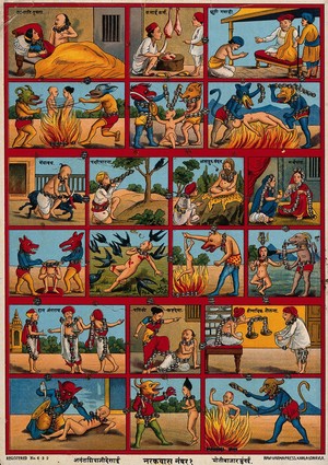 view Sins and subsequent punishment in Hell. Chromolithograph.