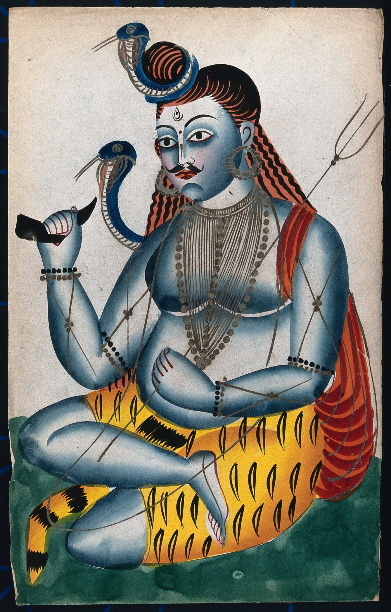 Shiva and his symbols. Watercolour drawing. | Wellcome Collection