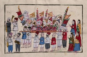 view Page 4: a funeral procession. Watercolour drawing.