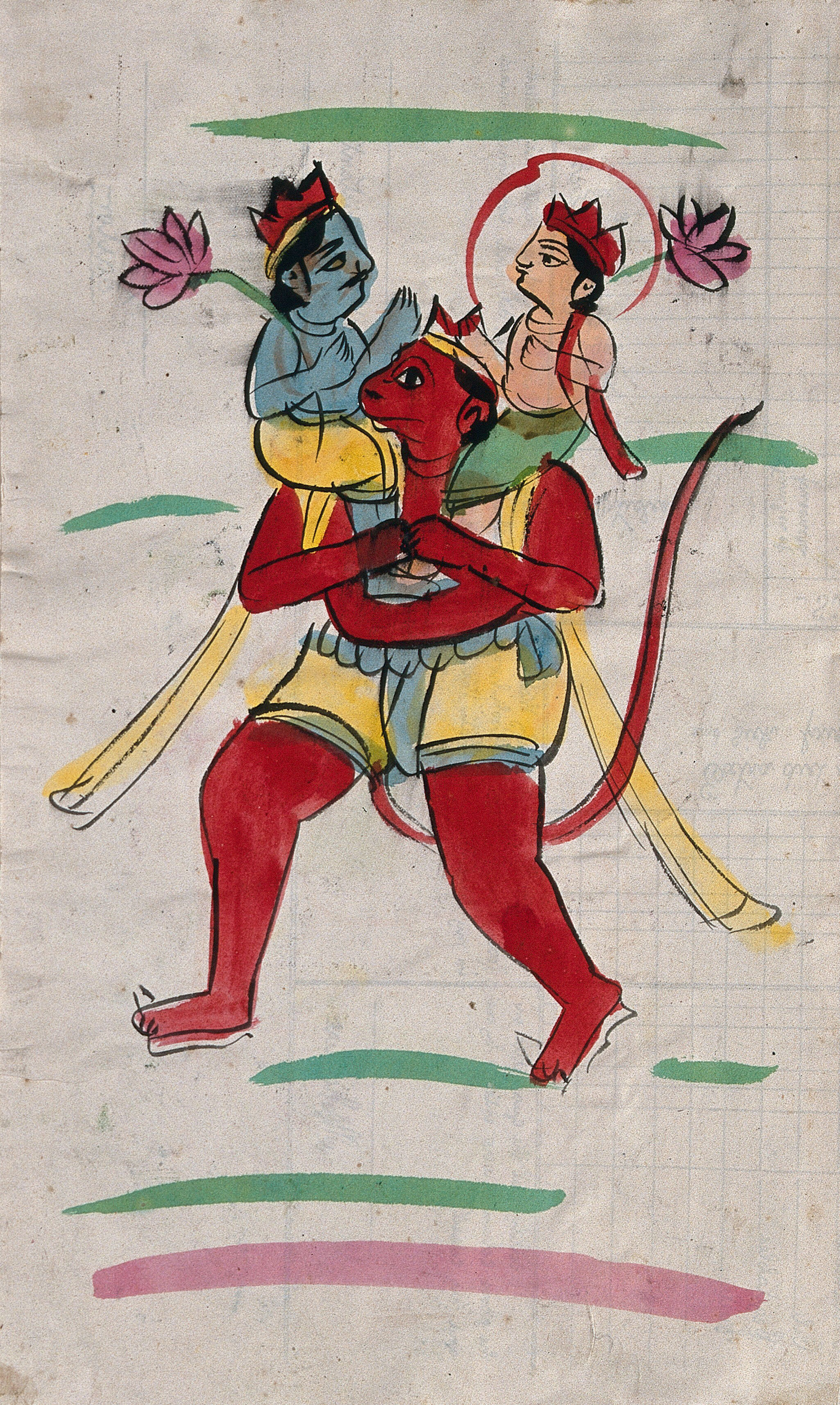 Page 7 Hanuman Carrying Rama And Laksmana Watercolour Drawing