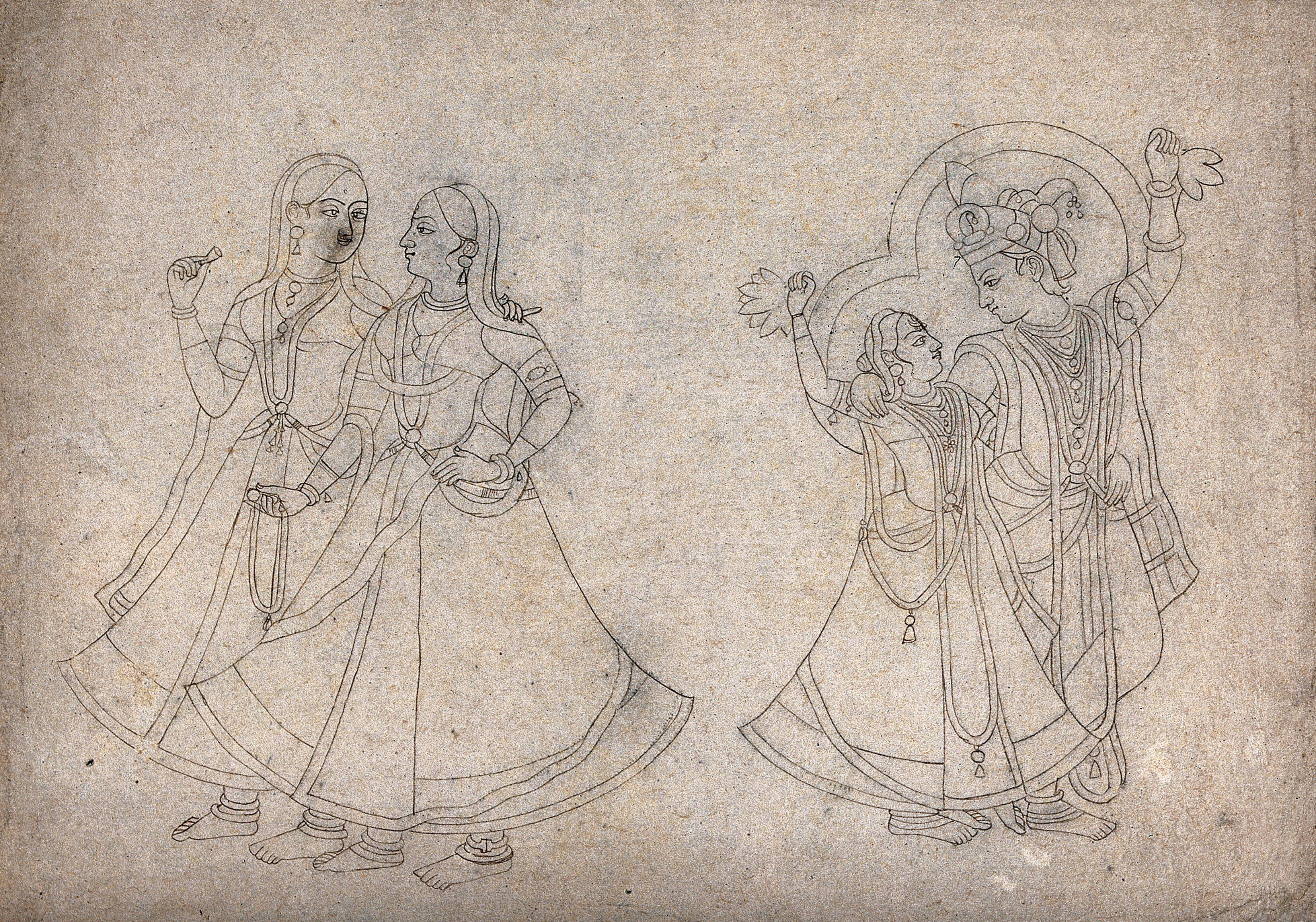 Two Couples In A Dance Position Ink Drawing Wellcome Collection